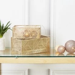 PANIER ET CORBEILLE PANIER METAL AJOURE DORE RAYURE -Petit rangement Soldes Magasin 37105786 3