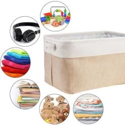 BEARSU Corbeille De Rangement Pliable Avec 2 Poignées Lot De 3 Bacs De Rangement Pour étagère De Rangement Nursery Home Close Blanc Kaki 36,5x26x20 Cm -Petit rangement Soldes Magasin 37310426 3