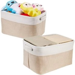 BEARSU Corbeille De Rangement Pliable Avec 2 Poignées Lot De 3 Bacs De Rangement Pour étagère De Rangement Nursery Home Close Blanc Kaki 36,5x26x20 Cm -Petit rangement Soldes Magasin 37310426 4