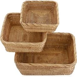 BEARSU 3pcs Panier De Service Corbeille à Fruits Panier D'osier Rangement Pour Cookies, Pain ,fruits (carré)