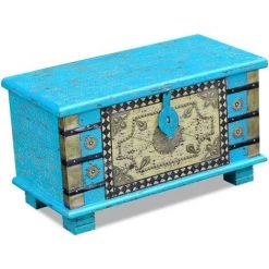 Coffre De Rangement Bois De Manguier 80x40x45 Cm Bleu VidaXL