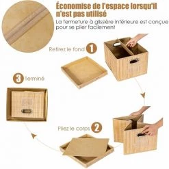 DéCOSHOP26 2 Paniers De Rangement En Bambou Boites Pliable Rangement Naturel - Noir -Petit rangement Soldes Magasin 37570751 3