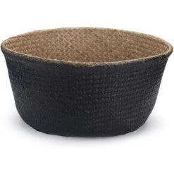 BEARSU Panier Tressé En Jonc De Mer Fait à La Main, Panier De Rangement, Panier à Linge, Décoration D'intérieur, Pot De Fleurs, Panier De Jardin, 36 X 32 Cm, Noir Et Naturel -Petit rangement Soldes Magasin 37965498 5