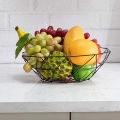 ECHOO Corbeille à Fruits En Métal, 2 Pièces Panier De Fruits En Fer Panier De Rangement Pain Légumes Panier Egouttoir Pour Maison Salon Collation Assiette De Fruits 27x14,5x8cm 27x14,5x15cm-Noir. -Petit rangement Soldes Magasin 37995299 4