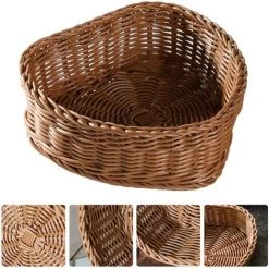 BARES Paniers à Pain Pour Panier De Service Bol à Fruits Bambou Osier Corne D'abondance Bols En Bois Panier De Rangement En Forme De Coeur Plateau De Fruits Secs Tissé En Rotin Simulé (L Marron) -Petit rangement Soldes Magasin 38221040 4