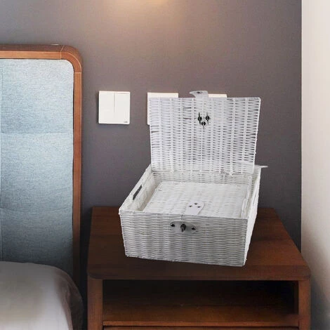 AXHUP Lot De 3 Panier De Rangement En Rotin Avec Couvercle Boîte De Rangement Blanc Pour Chambre Salon 4 AXHUP Lot De 3 Panier De Rangement En Rotin Avec Couvercle Boîte De Rangement Blanc Pour Chambre Salon â Image 2