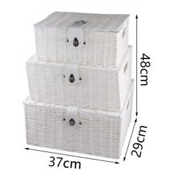 AXHUP Lot De 3 Panier De Rangement En Rotin Avec Couvercle Boîte De Rangement Blanc Pour Chambre Salon 11 AXHUP Lot De 3 Panier De Rangement En Rotin Avec Couvercle Boîte De Rangement Blanc Pour Chambre Salon -Petit rangement Soldes Magasin 38695559 5
