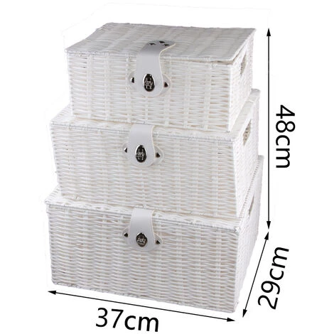 AXHUP Lot De 3 Panier De Rangement En Rotin Avec Couvercle Boîte De Rangement Blanc Pour Chambre Salon 7 AXHUP Lot De 3 Panier De Rangement En Rotin Avec Couvercle Boîte De Rangement Blanc Pour Chambre Salon â Image 5