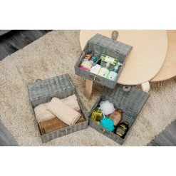 AXHUP Lot De 3 Panier De Rangement En Rotin Avec Couvercle Boîte De Rangement Gris Pour Chambre Salon 9 AXHUP Lot De 3 Panier De Rangement En Rotin Avec Couvercle Boîte De Rangement Gris Pour Chambre Salon -Petit rangement Soldes Magasin 38695560 3