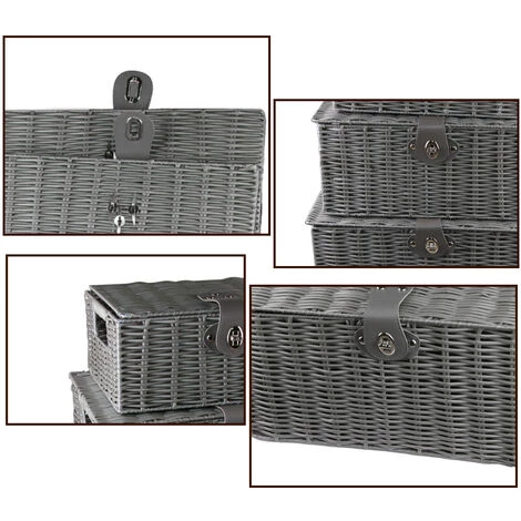 AXHUP Lot De 3 Panier De Rangement En Rotin Avec Couvercle Boîte De Rangement Gris Pour Chambre Salon 6 AXHUP Lot De 3 Panier De Rangement En Rotin Avec Couvercle Boîte De Rangement Gris Pour Chambre Salon – Image 4