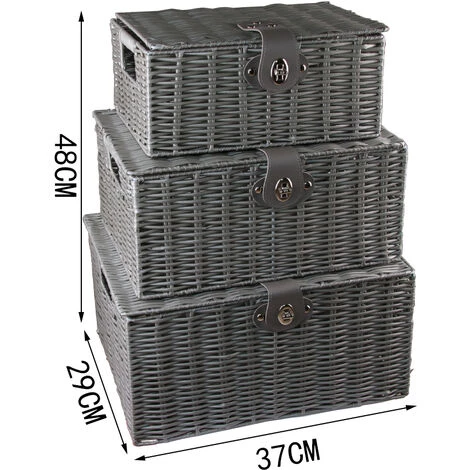 AXHUP Lot De 3 Panier De Rangement En Rotin Avec Couvercle Boîte De Rangement Gris Pour Chambre Salon 7 AXHUP Lot De 3 Panier De Rangement En Rotin Avec Couvercle Boîte De Rangement Gris Pour Chambre Salon – Image 5
