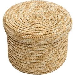 ECHOO Panier De Rangement En Jonc De Mer, Panier De Fleur Tressé, Panier à Linge En Osier, Organisateurs Boîte Conteneur De Stockage Tissé À La Main,Round Medium Size, Diameter 18cm, Height 14cm