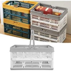 ECHOO Panier Plastique Pliable, Panier De Rangement Avec Poignées Pour Le Camp, Voyage, Achats, 29.8 X 19.8 X 16.3cm -Petit rangement Soldes Magasin 38712168 4