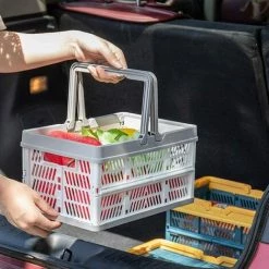 ECHOO Panier Plastique Pliable, Panier De Rangement Avec Poignées Pour Le Camp, Voyage, Achats, 29.8 X 19.8 X 16.3cm -Petit rangement Soldes Magasin 38712168 5