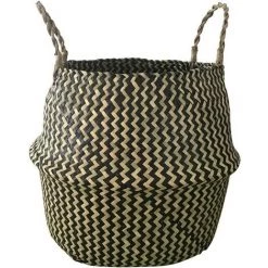 ECHOO Panier Tissé En Jonc De Mer, Panier De Fleur Tressé, Rangement Naturel Panier Osier Corbeille À Linge Avec Poignée, Plusieurs Options De Taille, Maison Décoration Organisateur(noir,18x16cm)