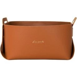 ECHOO Panier De Rangement En Faux Cuir Avec Poignées, 14 * 26 * 12.5 Cm Rangement Maquillage, Rangement Pour Salle De Bain, Maison Et Buanderie, Maison Décoration(marron)