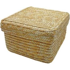 ECHOO Panier De Rangement En Jonc De Mer, Panier De Fleur Tressé, Panier à Linge En Osier, Organisateurs Boîte Conteneur De Stockage Tissé À La Main，Square Small 18x18x11cm -Petit rangement Soldes Magasin 38712233 2