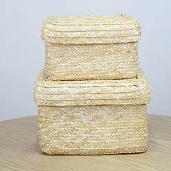ECHOO Panier De Rangement En Jonc De Mer, Panier De Fleur Tressé, Panier à Linge En Osier, Organisateurs Boîte Conteneur De Stockage Tissé À La Main，Square Small 18x18x11cm -Petit rangement Soldes Magasin 38712233 5