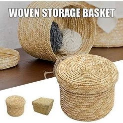 ECHOO Panier De Rangement En Jonc De Mer, Panier De Fleur Tressé, Panier à Linge En Osier, Organisateurs Boîte Conteneur De Stockage Tissé À La Main，Round Mini 14cm In Diameter 13cm In Height -Petit rangement Soldes Magasin 38712351 3