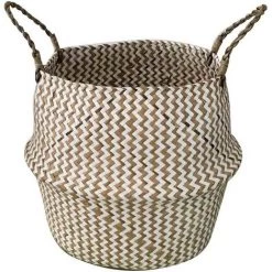 ECHOO Panier Tissé En Jonc De Mer, Panier De Fleur Tressé, Rangement Naturel Panier Osier Corbeille À Linge Avec Poignée, Plusieurs Options De Taille, Maison Décoration Organisateur(blanc,18x16cm)