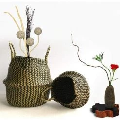 ECHOO Panier Tissé En Jonc De Mer, Panier De Fleur Tressé, Rangement Naturel Panier Osier Corbeille À Linge Avec Poignée, Plusieurs Options De Taille, Maison Décoration Organisateur(blanc，18x16cm) -Petit rangement Soldes Magasin 38712425 4