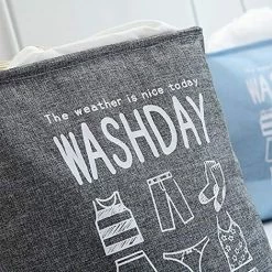 ECHOO Panier à Linge En Tissu Pliable Organiser Paniers Pour Vêtements Stockage Trieuse De Rangement Pour Panier à Linge Avec Cordon De Serrage，Gris -Petit rangement Soldes Magasin 38713161 3