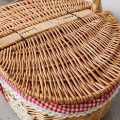 ECHOO Panier De Pique-nique Avec Couvercle Panier En Osier En Rotin Tressé, Panier De Style Campagnard Avec Doublure En Coton à Carreaux Rouges Et Blancs, Panier-cadeau Pour Les Pique-niques -Petit rangement Soldes Magasin 38713220 3