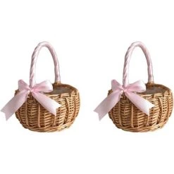BARES Panier à Fleurs En Osier Et Rotin - Panier De Rangement Tissé Avec Poignées - Panier En Osier Avec Ruban - Cadeau De Pâques - Pour Mariage, Maison, Jardin