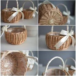 BARES Panier à Fleurs En Osier Et Rotin - Panier De Rangement Tissé Avec Poignées - Panier En Osier Avec Ruban - Cadeau De Pâques - Pour Mariage, Maison, Jardin -Petit rangement Soldes Magasin 39294620 5