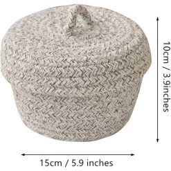 ECHOO Petite Boîte De Rangement En Corde De Coton Avec Couvercle Panier De Rangement Pour Jouets Pour Bébé Paniers à étagère Ronde Pour Placard De Bureau De Pépinière - Kaki -Petit rangement Soldes Magasin 39495161 3