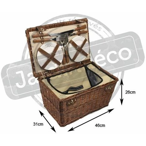 AUBRY GASPARD Panier Pique-nique Isotherme 4 Couverts En Osier Marron - Marron 4 AUBRY GASPARD Panier Pique-nique Isotherme 4 Couverts En Osier Marron - Marron – Image 2