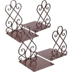 ECHOO Serre-livres, Serre-livres Pour étagères Serre-livres En Métal Support De Livre Décoratif Robuste Antidérapant Pour Cadeau D'organisateur De Bibliothèque Scolaire De Bureau, 7 X 6,1 X 8,6 Pouces Brun (2 Paires)