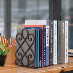 ECHOO Serre-livres, Serre-livres Pour étagères Serre-livres En Métal Support De Livre Décoratif Robuste Antidérapant Pour Cadeau D'organisateur De Bibliothèque Scolaire De Bureau, 7 X 6,1 X 8,6 Pouces Brun (2 Paires) -Petit rangement Soldes Magasin 39711869 5