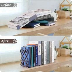 ECHOO Serre-livres, Serre-livres Pour étagères Serre-livres En Métal Support De Livre Décoratif Robuste Antidérapant Pour Cadeau D'organisateur De Bibliothèque Scolaire De Bureau, 7 X 6,1 X 8,6 Pouces Brun (2 Paires) -Petit rangement Soldes Magasin 39712051 4