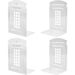 ECHOO Serre-livres, Serre-livres Pour étagères Serre-livres En Métal Robuste Pour Livres, DVD, Vidéo 7,8 X 5,5 X 3,9 Pouces Cabine Téléphonique Bleu (2 Paires/4 Pièces, Blanc)