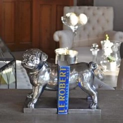 COTE TABLE Serre Livres Chien Chromé 22x13x20cm - Chrome