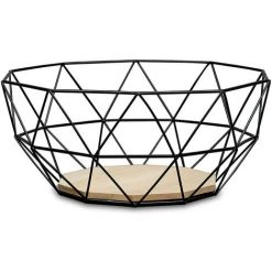 ABCRITAL Corbeille À Fruits En Métal Noir Avec Base En Bois