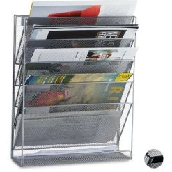 Relaxdays Porte-revues Mural Porte-journaux Porte-magazines 6 Casiers HxlxP: 40 X 32 X 10 Cm , Argent