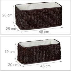 Relaxdays Set 2 Corbeille Déco Panier Tressé En Palmier Buri Doublure Tissu Boîte De Rangement Décorative, Chocolat -Petit rangement Soldes Magasin 40399107 3