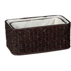 Relaxdays Set 2 Corbeille Déco Panier Tressé En Palmier Buri Doublure Tissu Boîte De Rangement Décorative, Chocolat -Petit rangement Soldes Magasin 40399107 5