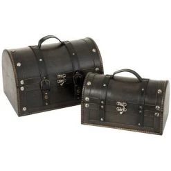 LES TENDANCES Set De 2 Malles Arrondies Bois Massif Noir Jibel