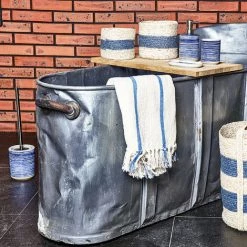 HOMEMAISON Set De 2 Paniers Ronds Rayés Naturel Et Bleu Pm 14 X 14 X 12 Cm - Gm 16 X 16 X 15 Cm - Naturel Et Bleu -Petit rangement Soldes Magasin 41443651 3