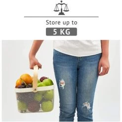 TANABATA Lot De 3 Panier De Rangement Décorative En Treillis Métallique Avec Manche En Bois Pour Cuisine, Salle De Bain - Blanc, 24 X 24 X 16 Cm -Petit rangement Soldes Magasin 42414405 3