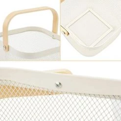 TANABATA Lot De 3 Panier De Rangement Décorative En Treillis Métallique Avec Manche En Bois Pour Cuisine, Salle De Bain - Blanc, 24 X 24 X 16 Cm -Petit rangement Soldes Magasin 42414405 4