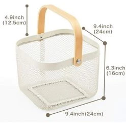 TANABATA Lot De 3 Panier De Rangement Décorative En Treillis Métallique Avec Manche En Bois Pour Cuisine, Salle De Bain - Blanc, 24 X 24 X 16 Cm -Petit rangement Soldes Magasin 42414405 5