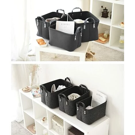 TANABATA Panier De Rangement Feutre, 2pcs Corbeilles Table ã Langer Petit Panier Rangement, Pour étagères Et Bureau Ou Maquillage, Gris Foncé (31cm X 21,5cm X 19cm) 7 TANABATA Panier De Rangement Feutre, 2pcs Corbeilles Table ã Langer Petit Panier Rangement, Pour étagères Et Bureau Ou Maquillage, Gris Foncé (31cm X 21,5cm X 19cm) – Image 5