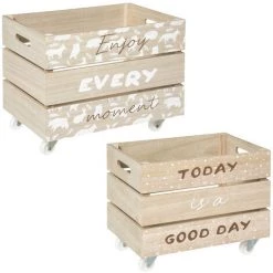 Atmosphera - Set De 2 Coffres à Jouets Cagettes Sur Roulettes En Bois Blanc - Blanc