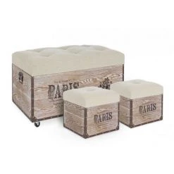 BIZZOTTO Ensemble 3 Poufs En MDF Beige TAVEL PARIS -Petit rangement Soldes Magasin 42837693 2