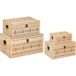 Lot De 4 Malles En Bois Sculpté Haci - Atmosphera - Beige -Petit rangement Soldes Magasin 42862002 2