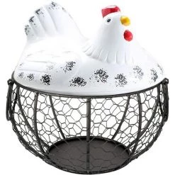 BRIDAY Oeuf Panier Porte Poulet En Forme De Panier De Fruits En Métal Fil, Panier Une Oeufs En Fer, Table Snacks Stockage Organisateur De Cuisine, Panier De Collecte Vintage, Avec Poignée (MT04) -Petit rangement Soldes Magasin 43148099 2